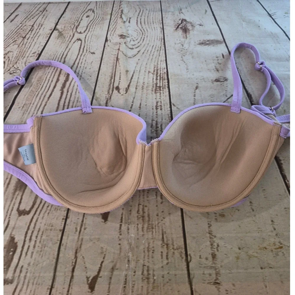 Shade & Shore Purple Floral Underwire Bikini Top 38DD Gold Hook Closure